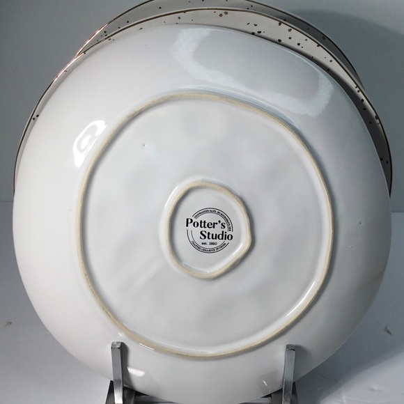 3 Dinner Plates Christmas Pine Tree  10”  Green & White Holiday Potter's Studio - Picture 3 of 6